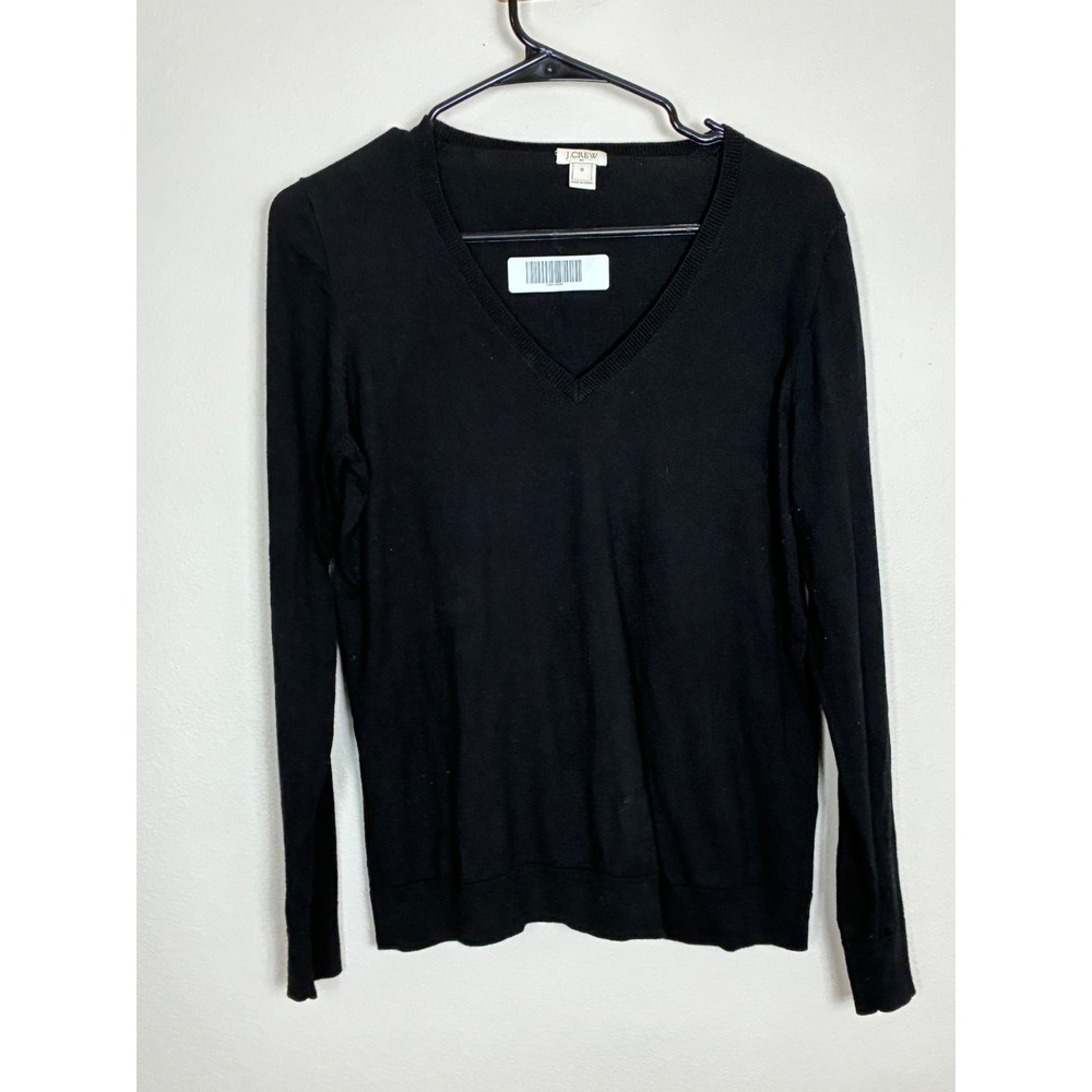 J.Crew Factory Womens Black 100% Cotton V-Neck Long Sleeve Sweater Size M (H2)